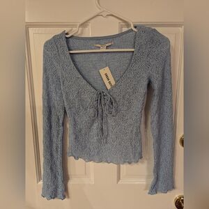 NWT Urban Outfitters Kimchi Blue Lace Tie Front Sheer Long Sleeve Top Sz XS